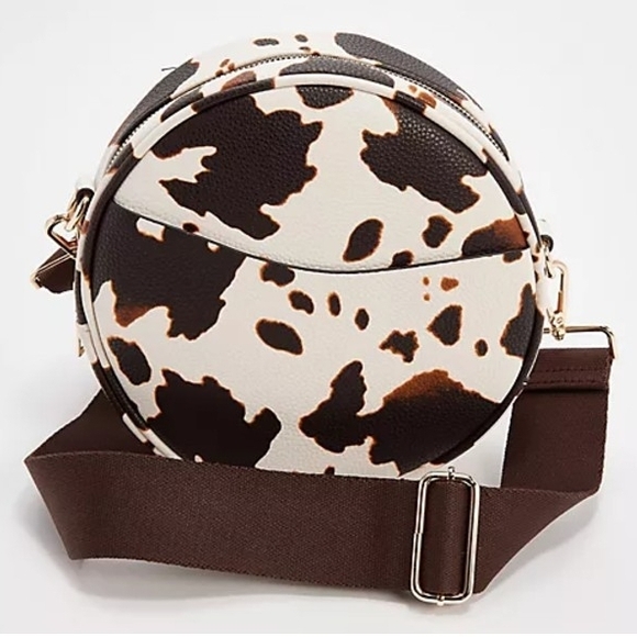ahdorned Handbags - LIKE NEW- Circular Faux Leather 10" Cow Print Crossbody Bag w/STRAPS